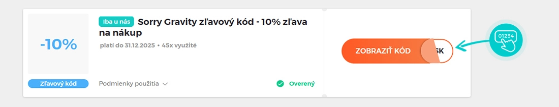 Ukážka zľavového kódu Sorry Gravity