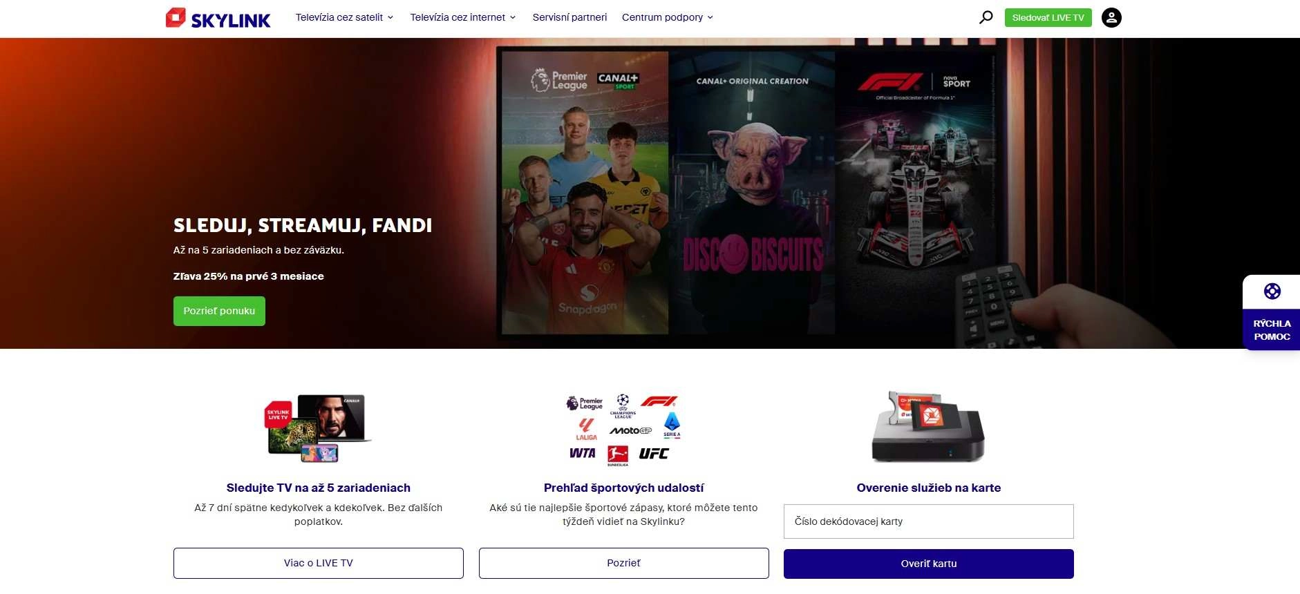 homepage Skylink poskytovateľ satelitného a internetového televízneho vysielania