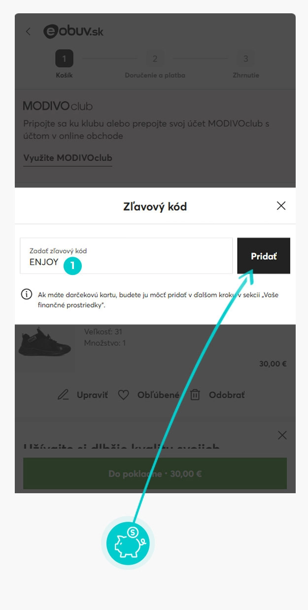 Návod ako uplatniť zľavový kód v košíku e-shopu eobuv