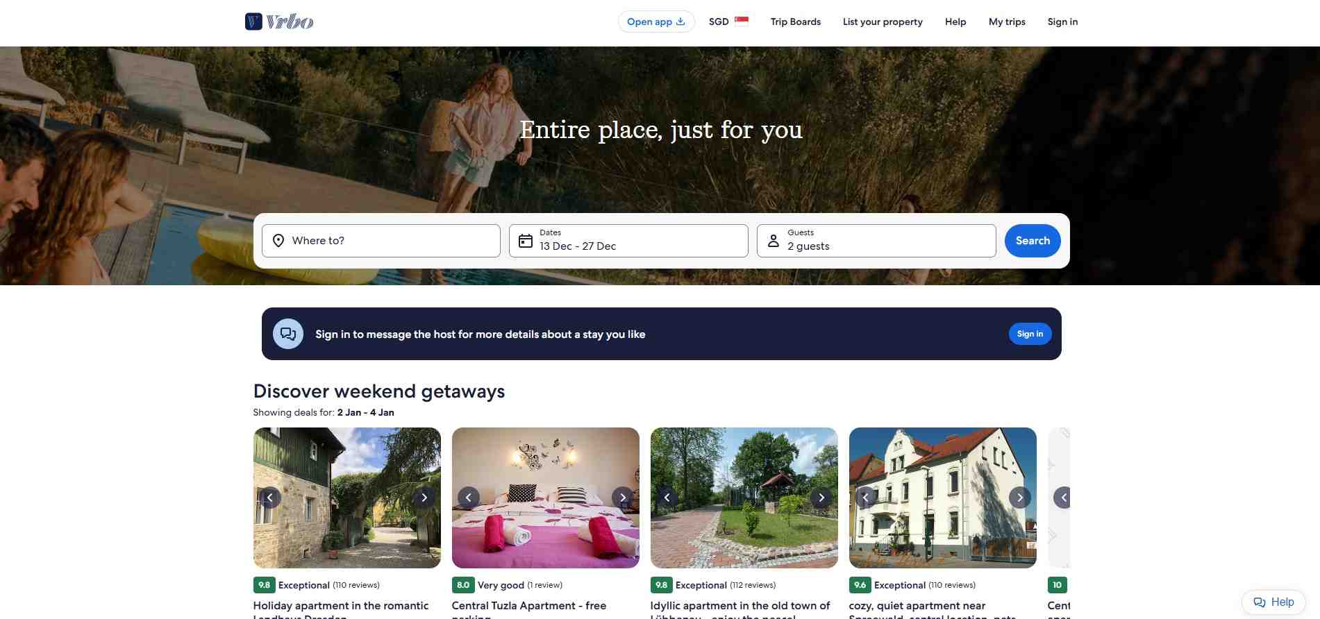 homepage Vrbo rezervácia ubytovania