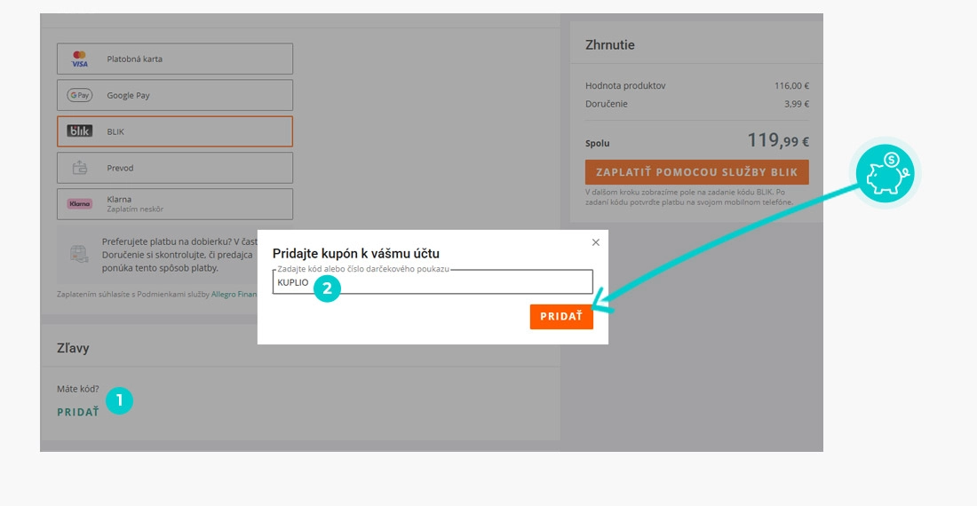 Návod ako uplatniť zľavový kód v košíku e-shopu Allegro