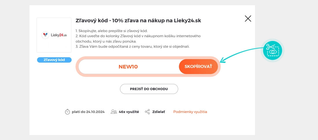 Návod ako skopírovať zľavový kód Lieky24