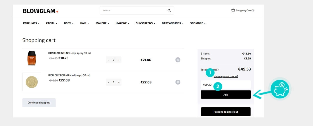 Návod ako uplatniť zľavový kód v košíku e-shopu BlowGlam
