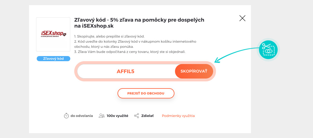 Návod ako skopírovať zľavový kód iSEXshop