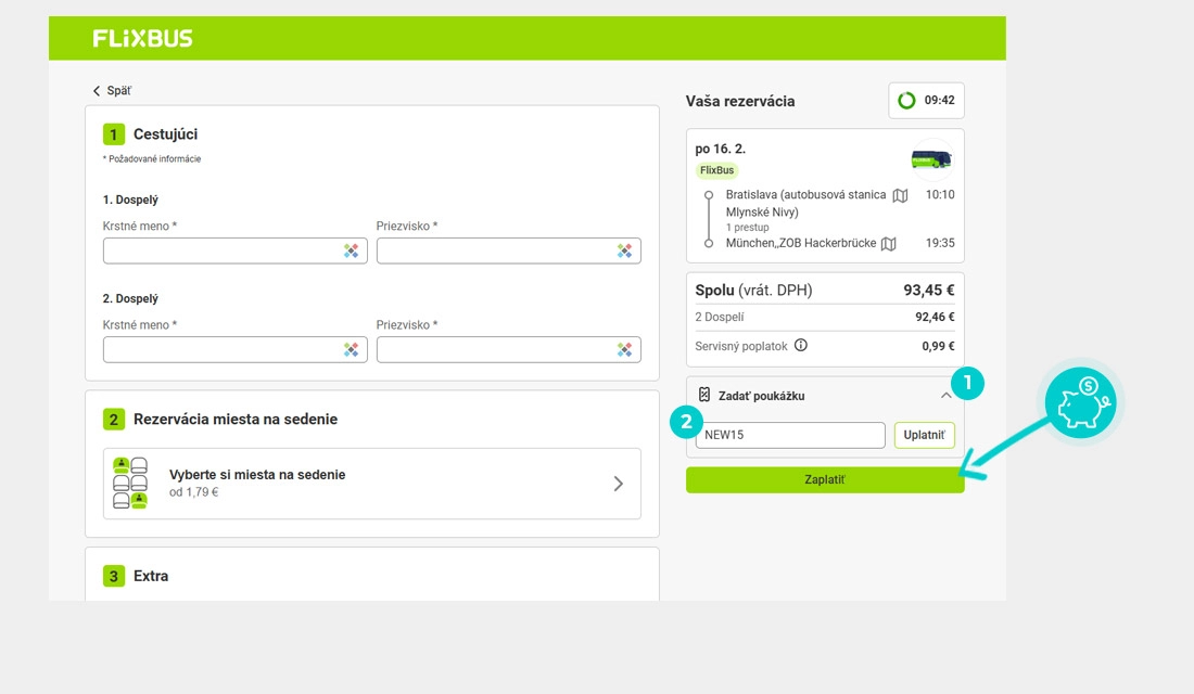 Návod ako uplatniť zľavový kód v košíku e-shopu FlixBus