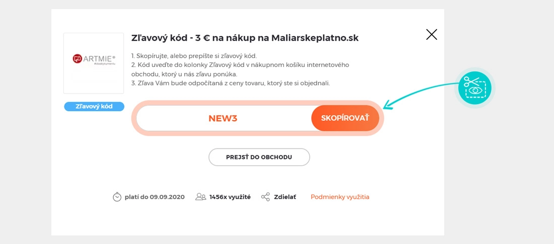 Návod ako skopírovať zľavový kód Artmie
