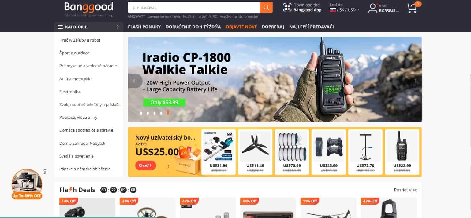 Banggood homepage - obrázok vysielačky
