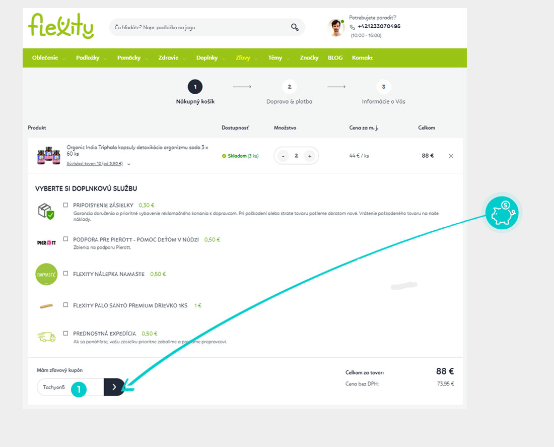 Návod ako uplatniť zľavový kód v košíku e-shopu Flexity