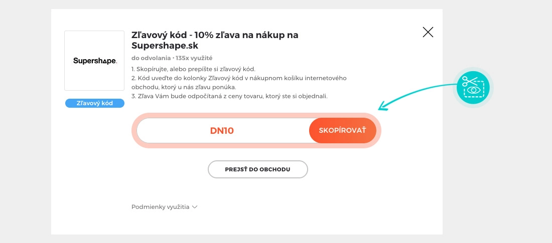 Návod ako skopírovať zľavový kód Supershape