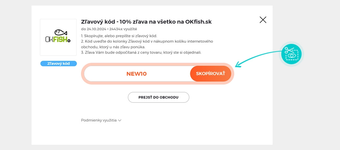 Návod ako skopírovať zľavový kód OKfish