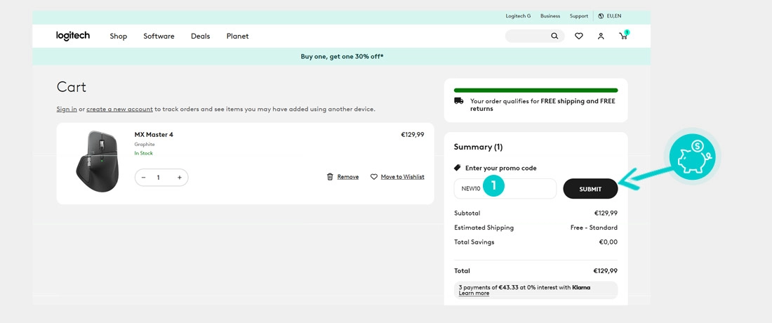 Návod ako uplatniť zľavový kód v košíku e-shopu Logitech