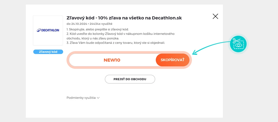Návod ako skopírovať zľavový kód Decathlon