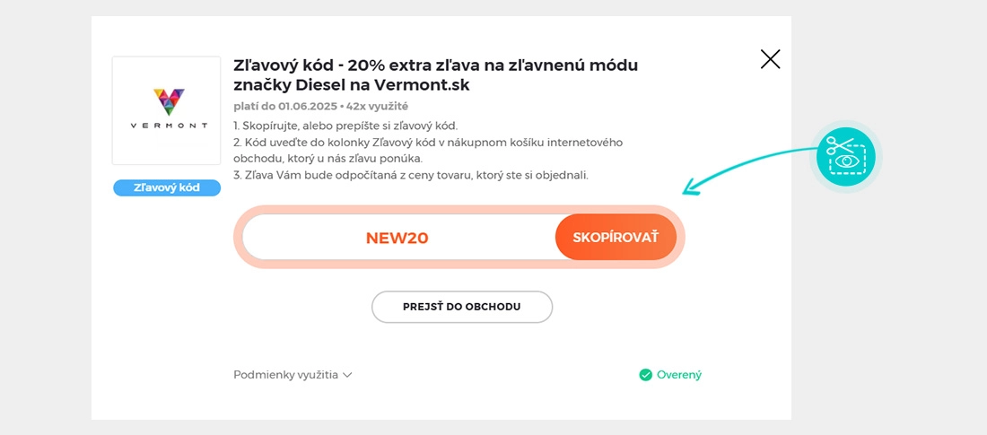 Návod ako skopírovať zľavový kód Vermont
