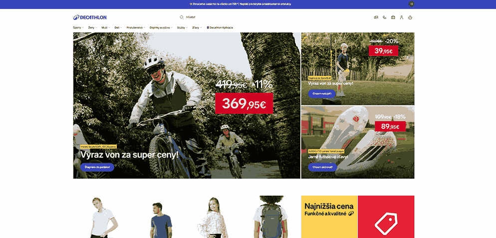 Homepage Decathlon s výhodnými ponukami na športové potreby