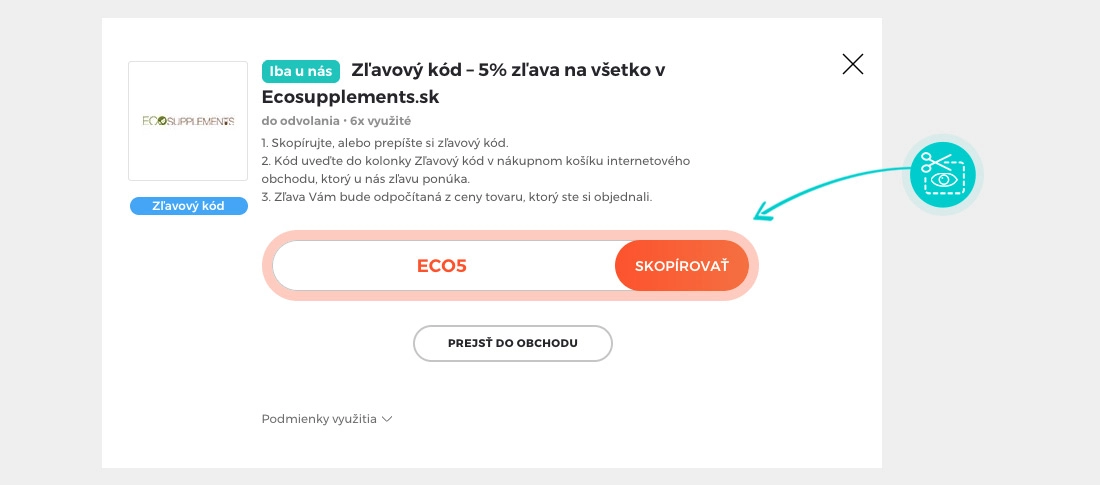 Návod ako skopírovať zľavový kód Eco Supplements
