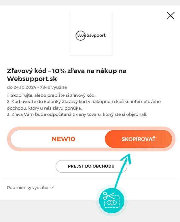 Návod ako skopírovať zľavový kód Websupport