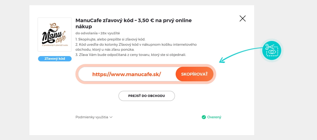 Návod ako skopírovať zľavový kód ManuCafe