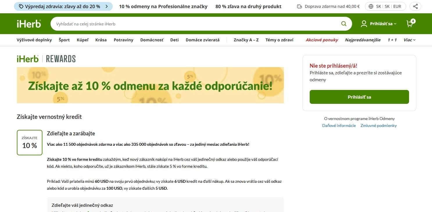 možnosť získať odmenu vo forme zľavy za odporúčanie iHerb
