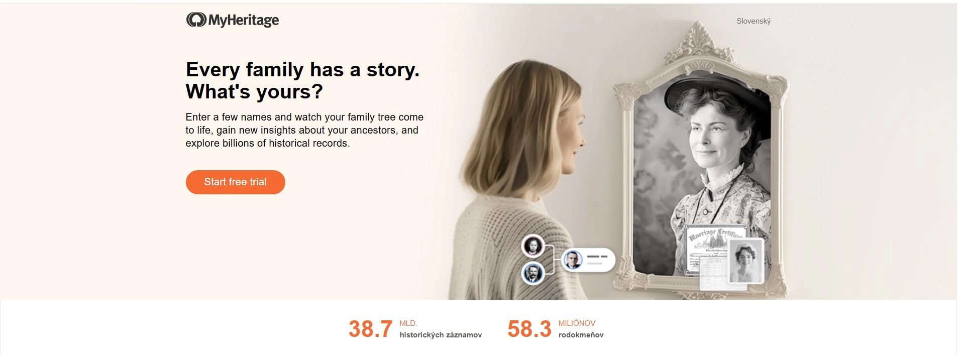 homepage MyHeritage kompletný genealogický balíček