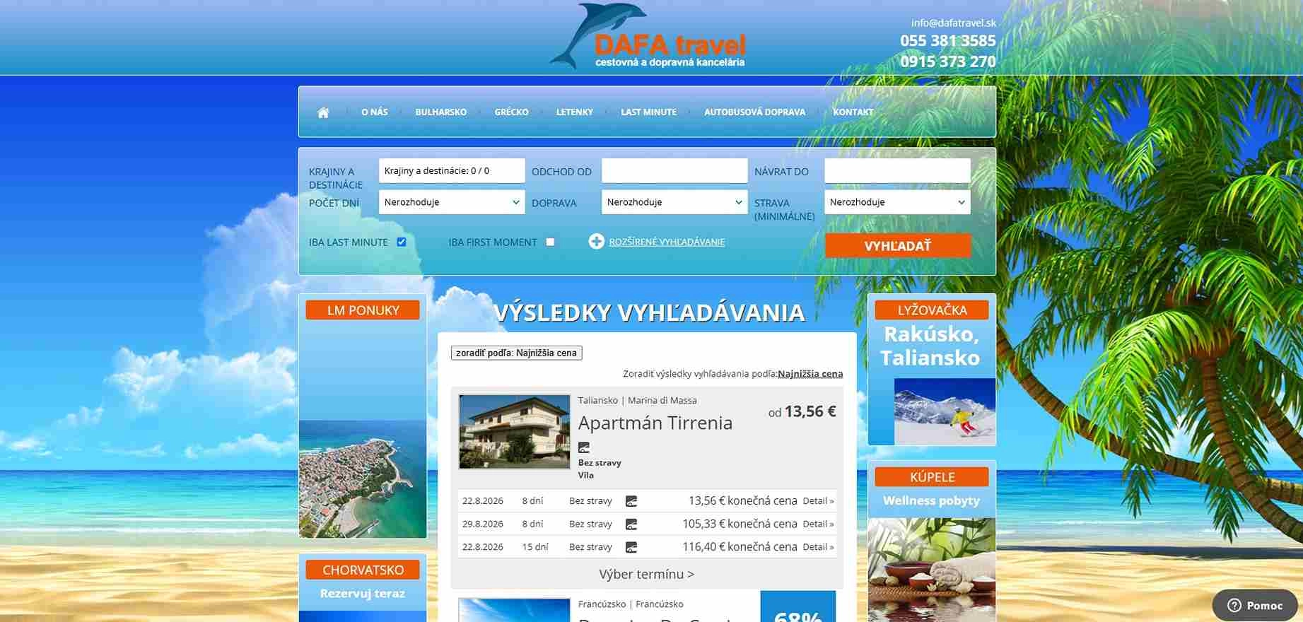 homepage Dafa travel cestovná a dopravná kancelária