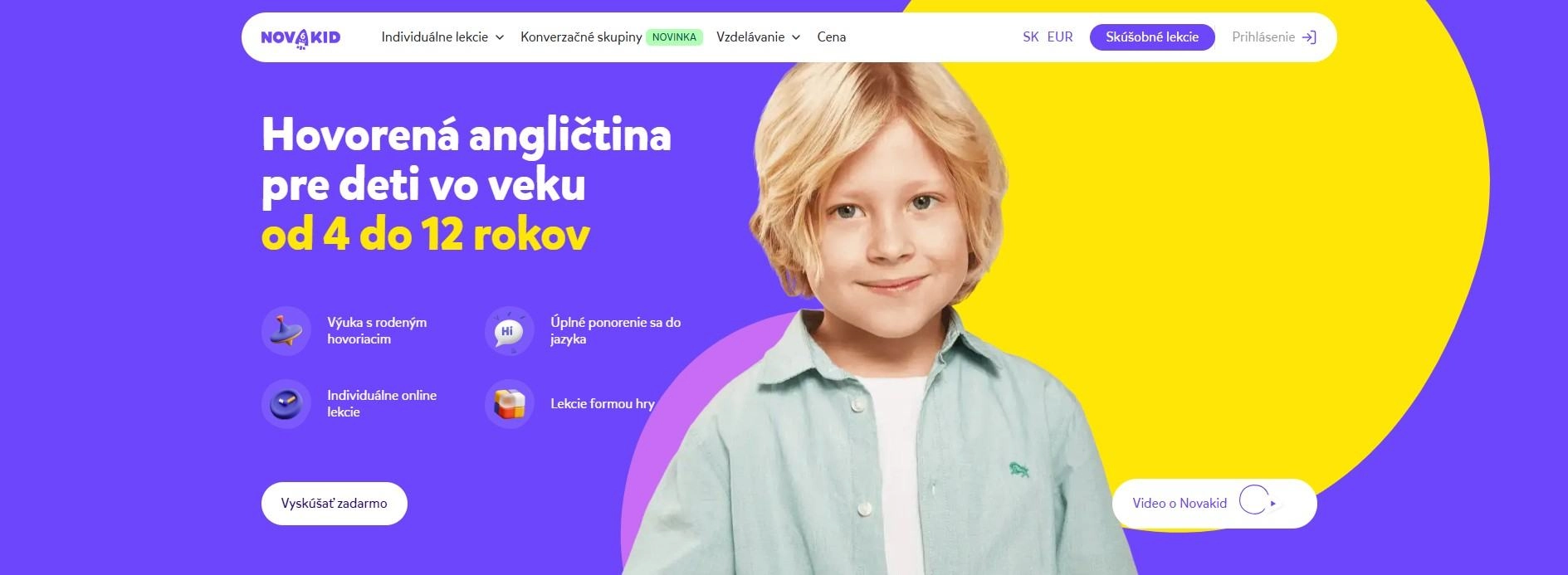 homepage Novakid online kurzy angličtiny pre deti