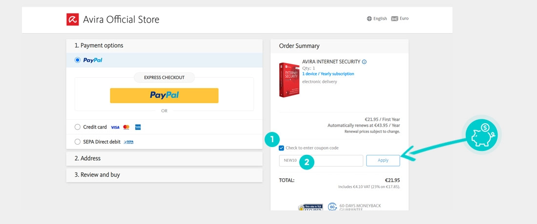 Návod ako uplatniť zľavový kód v košíku e-shopu Avira