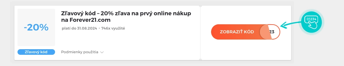 Ukážka zľavového kódu Forever 21