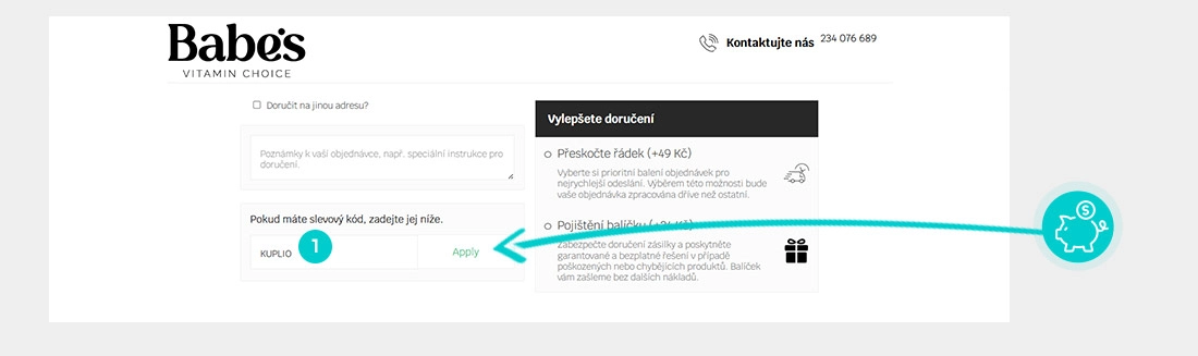 Návod ako uplatniť zľavový kód v košíku e-shopu Babes Vitamins