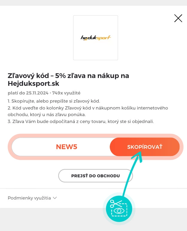 Návod ako skopírovať zľavový kód hejduksport