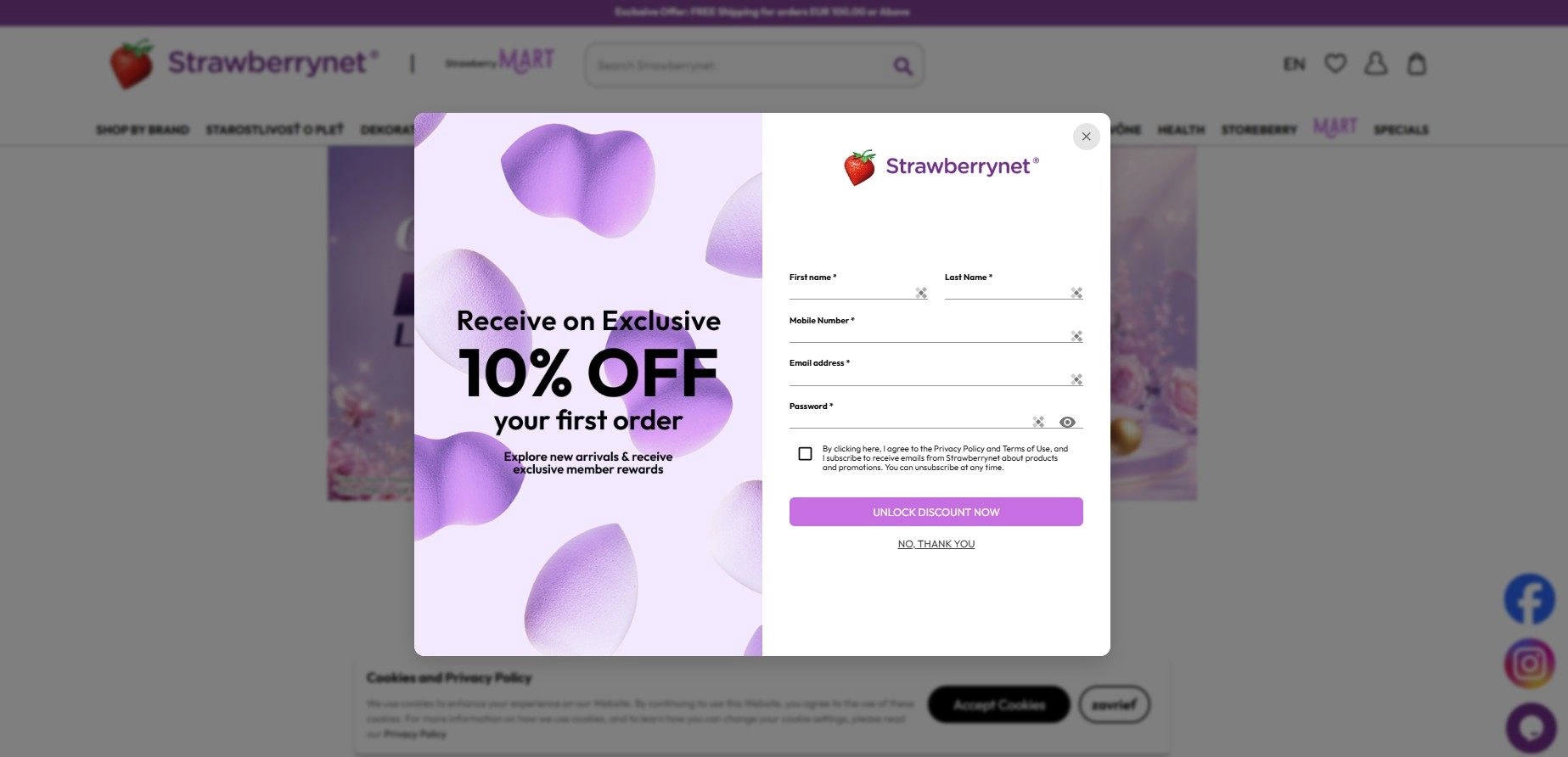 homepage Strawberrynet zľava 10 % po registrácii k odberu newsletterov