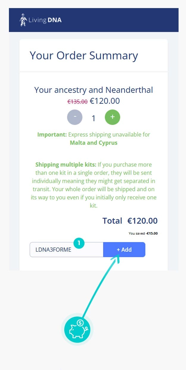Návod ako uplatniť zľavový kód v košíku e-shopu Living DNA