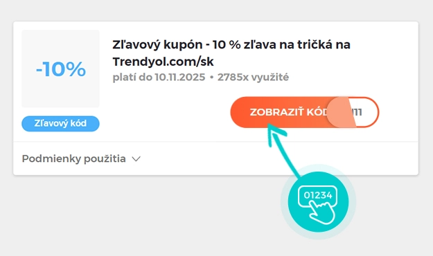 Ukážka zľavového kódu Trendyol