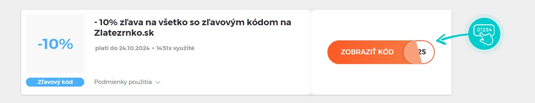 Ukážka zľavového kódu Zlaté zrnko