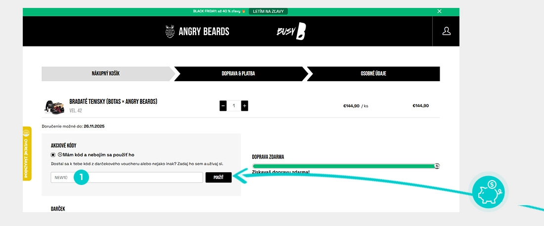 Návod ako uplatniť zľavový kód v košíku e-shopu Angry Beards