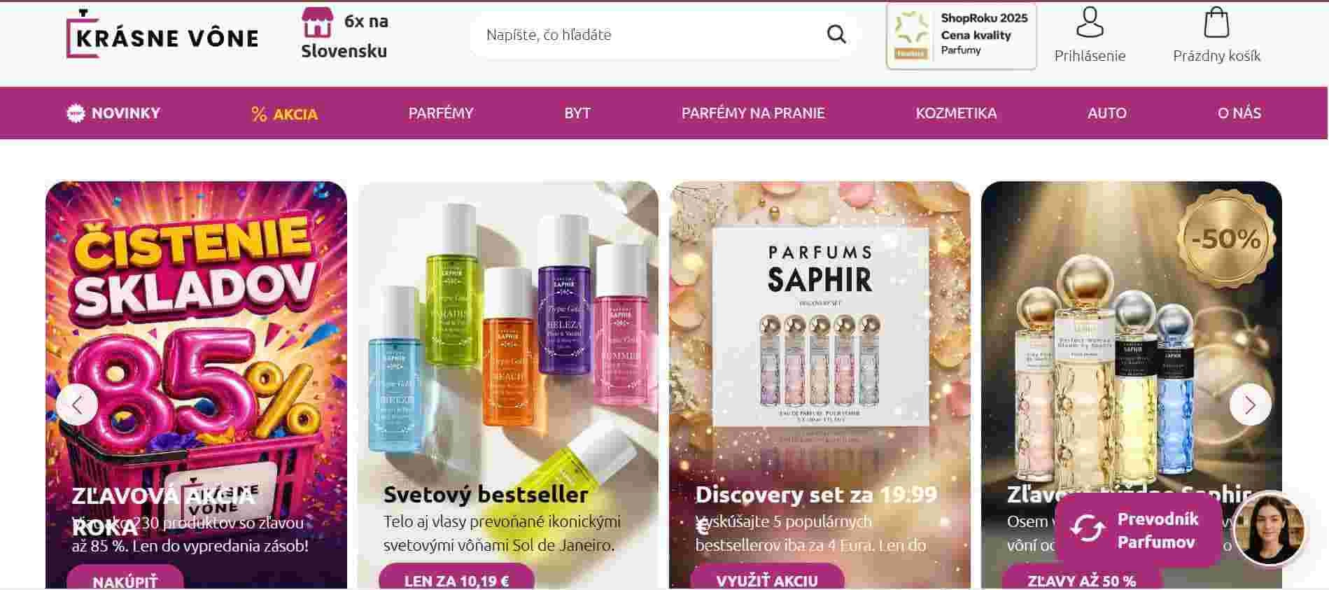 screen home page e-shopu Krásne vône s obrázkami parfémov