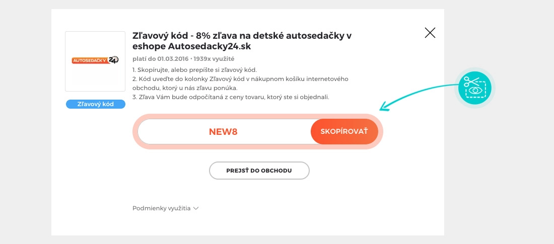 Návod ako skopírovať zľavový kód Autosedačky24