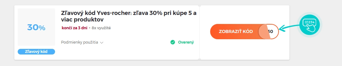 Ukážka zľavového kódu Yves Rocher