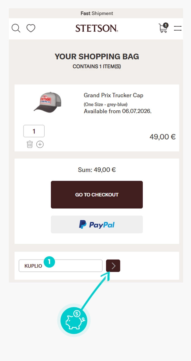 Návod ako uplatniť zľavový kód v košíku e-shopu Stetson