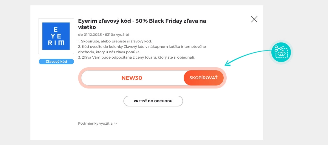 Návod ako skopírovať zľavový kód Eyerim