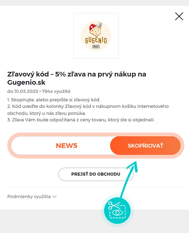 Návod ako skopírovať zľavový kód Gugenio