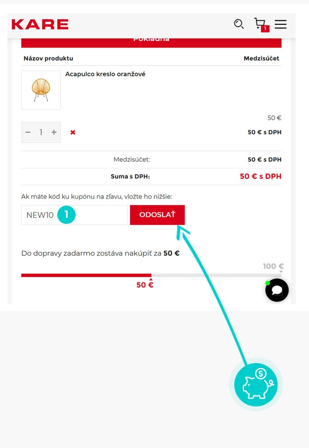 Návod ako uplatniť zľavový kód v košíku e-shopu Kare
