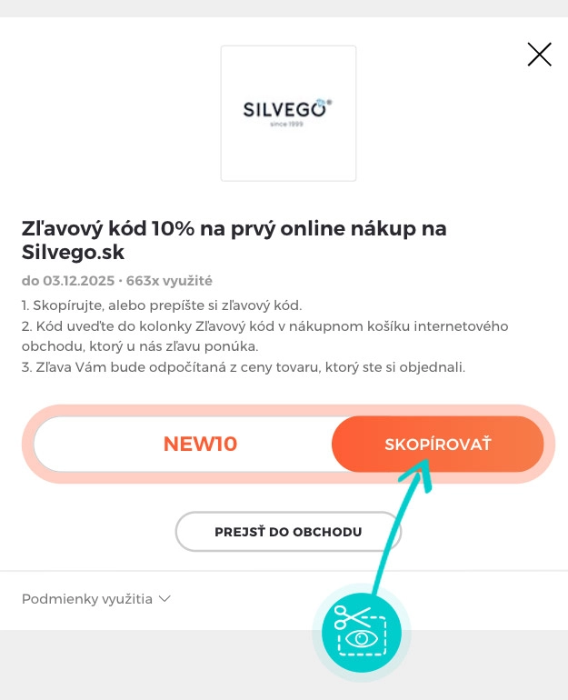 Návod ako skopírovať zľavový kód Silvego