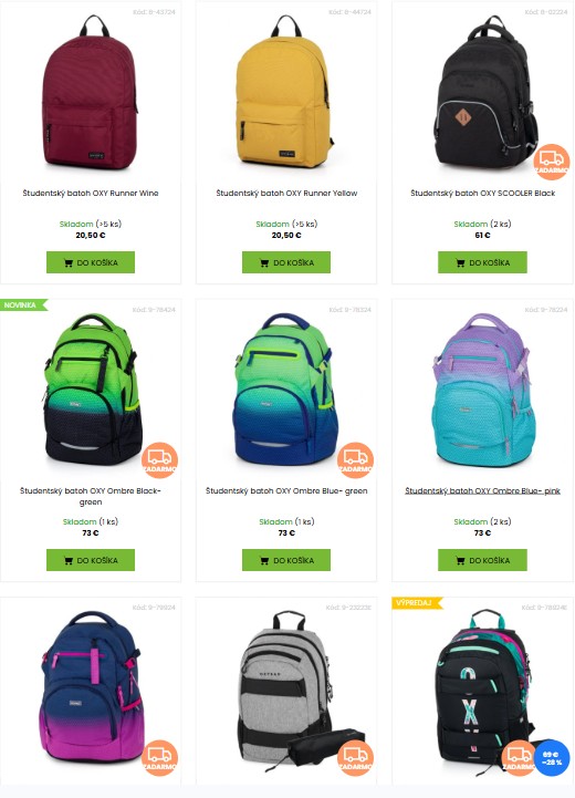 školské batohy v rôznych prevedeniach