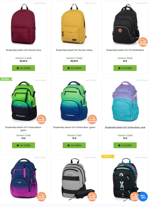 školské batohy v rôznych prevedeniach