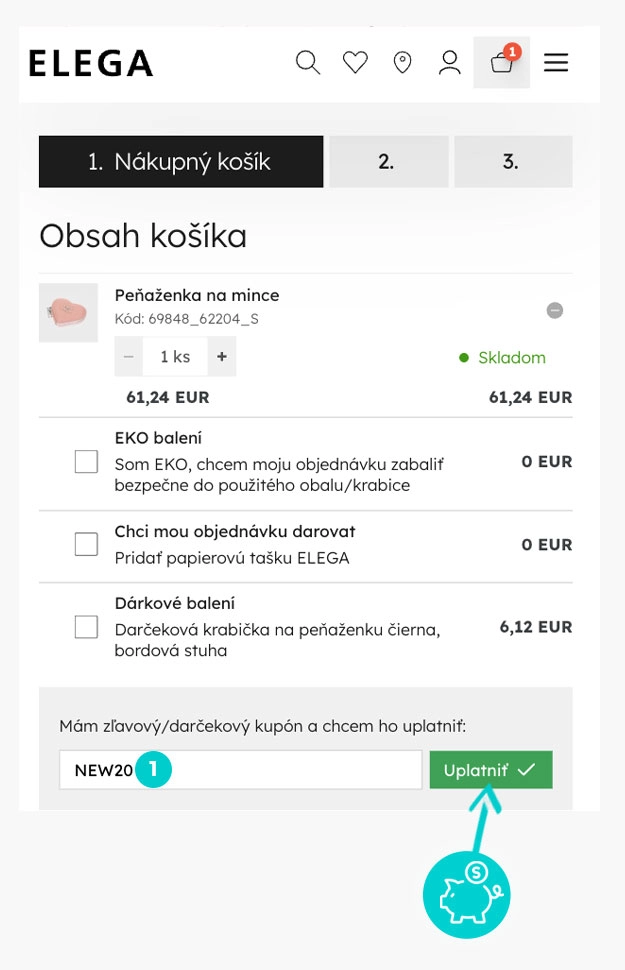 Návod ako uplatniť zľavový kód v košíku e-shopu Elega
