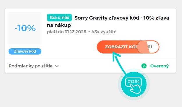 Ukážka zľavového kódu Sorry Gravity