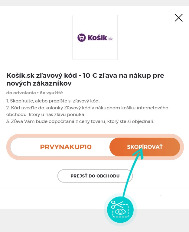 Návod ako skopírovať zľavový kód Košík.sk