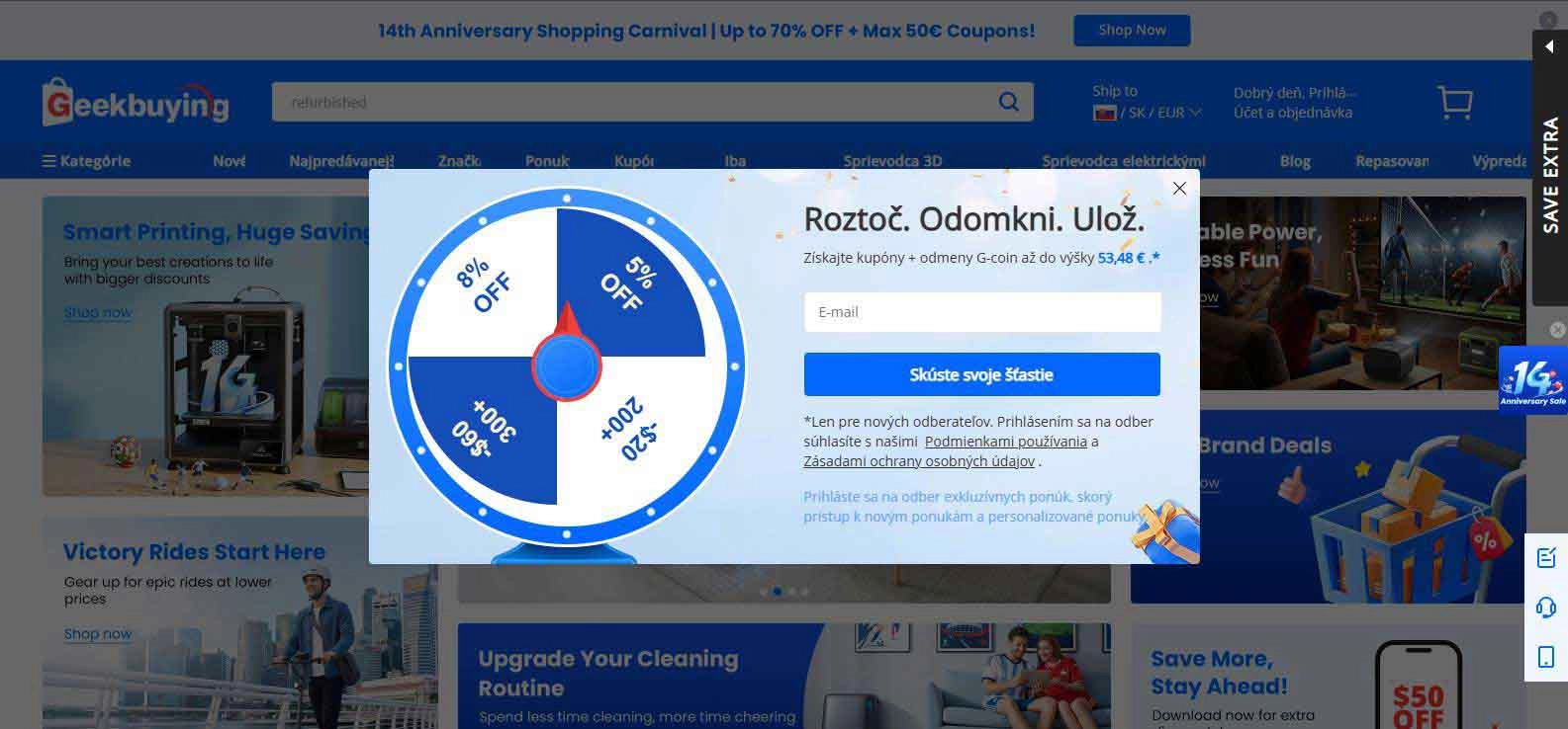 Geekbuying kolešo šťastia, s ktorým si môžete vytočiť zľavu na ďalší nákup
