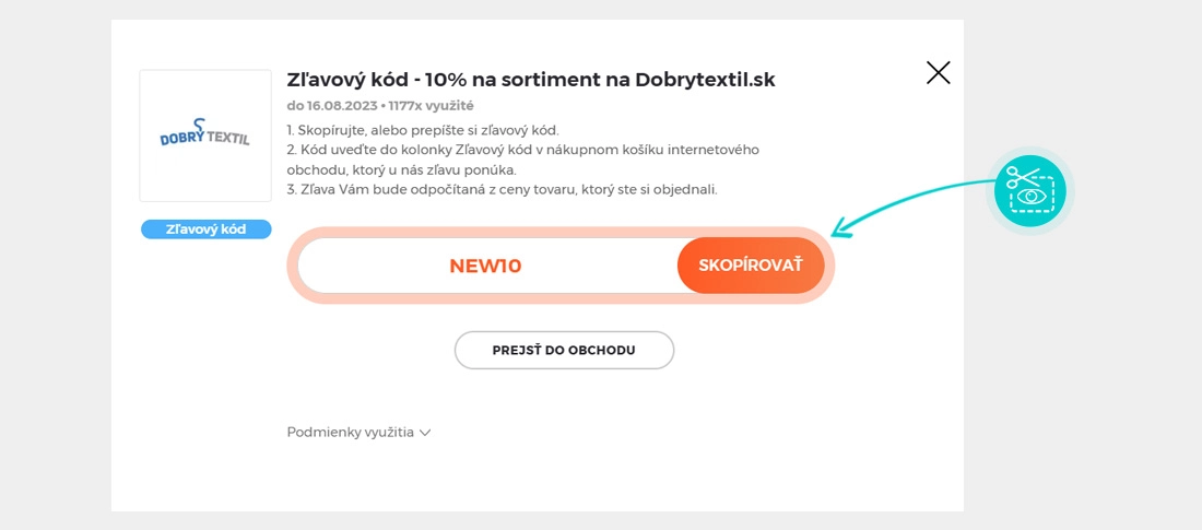 Návod ako skopírovať zľavový kód Dobrý textil