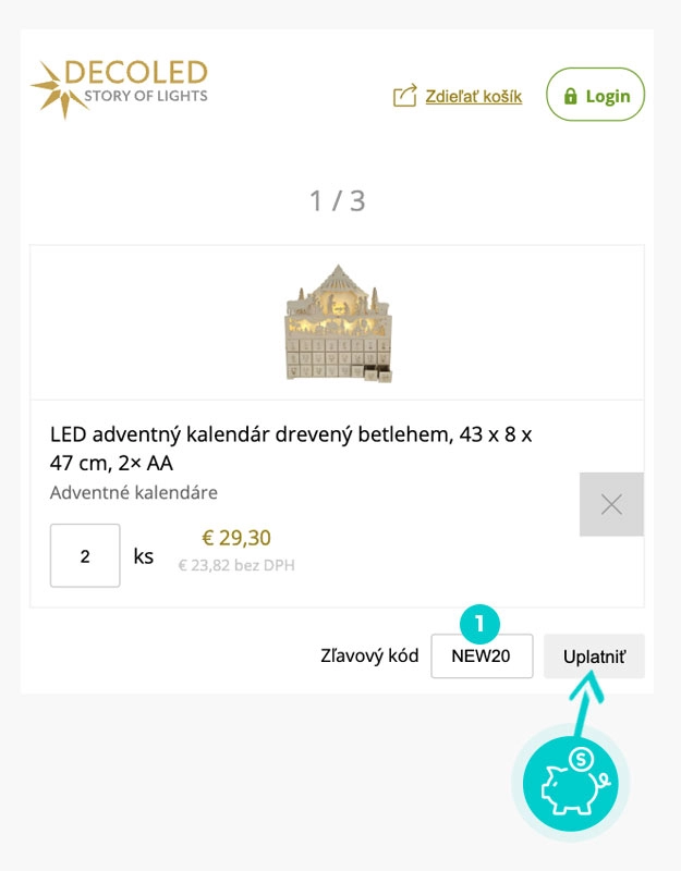 Návod ako uplatniť zľavový kód v košíku e-shopu Decoled